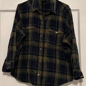 Carole Little Navy and Olive Green Plaid Button-Up Shirt